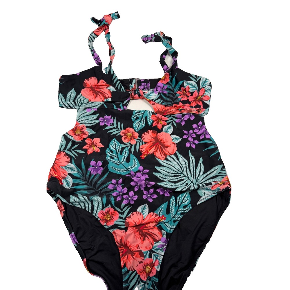 Lost+Wander Cut-out Halter Swimsuit Hawaiian Floral One Piece Large Island